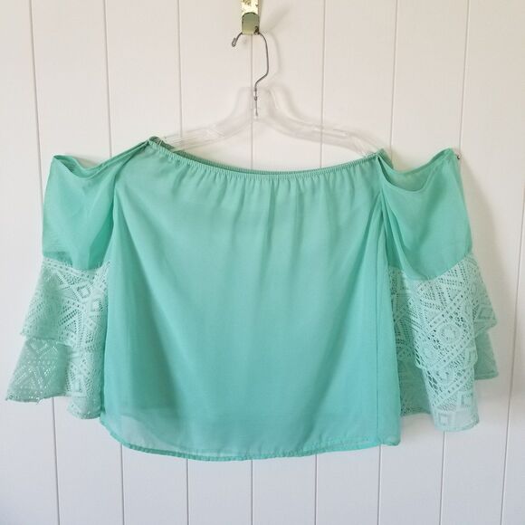 Women's Top Size Small Teal Blue Beachy Coasty Whimsical Lace - Picture 2 of 10